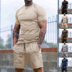 Herren nan eng anliegendes Freizeitset aus elastischem Jersey mit Kurzarmshirt und Kordelzugshorts R&B