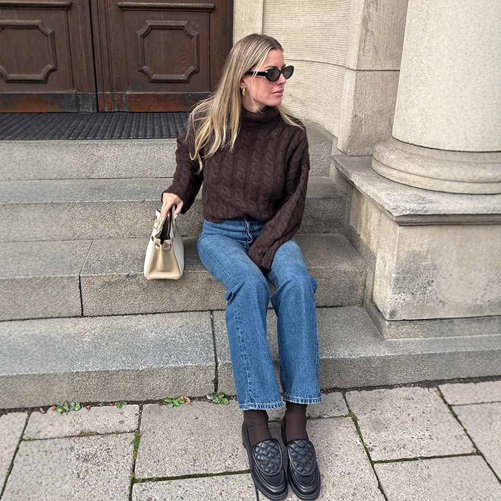 Damen modischer Rollkragenpullover aus strukturiertem Strickmaterial R&B