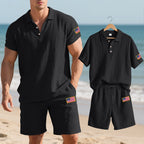 Herren Polo- und Shorts-Set mit gesticktem Länderflaggen-Motiv