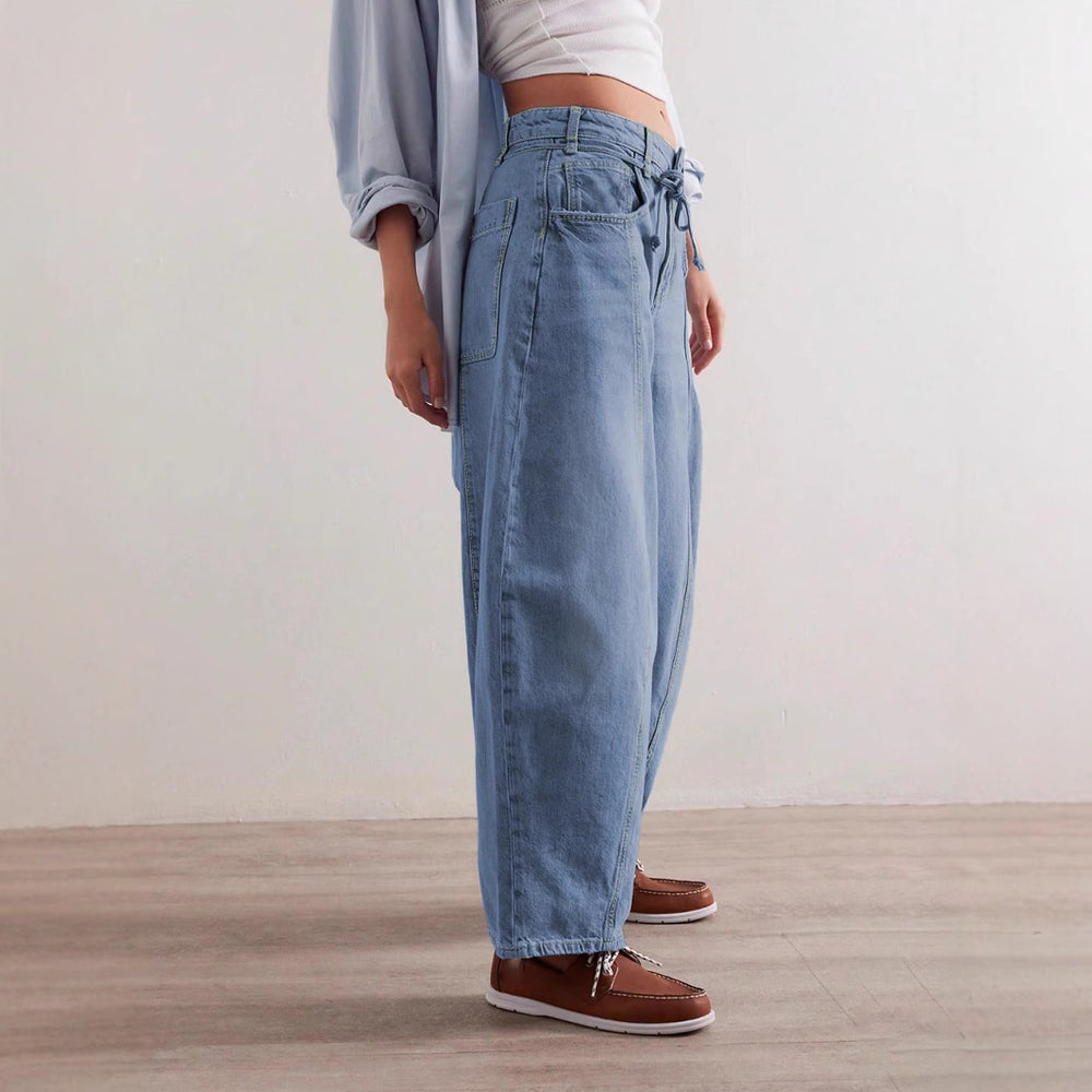 Damen Lässige Weite Denim-Hose mit Tunnelzug R&B