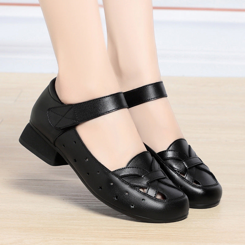 Damen Ballerinas mit verstellbarem Riemen und luftigen Lochmuster R&B