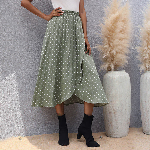Damen asymmetrischer Maxirock mit Punkten und elegantem Schlitz R&B