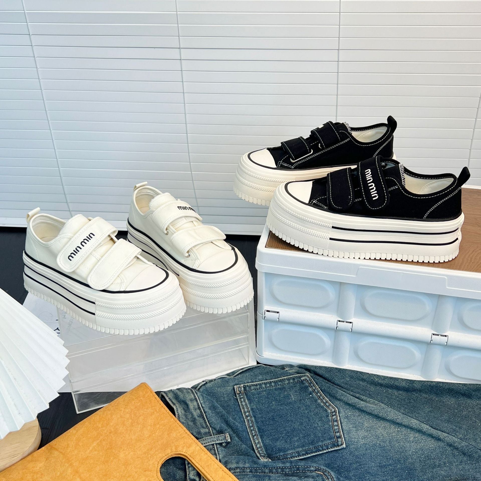 Damen Chunky Sneakers mit Klettverschluss und modischer Plateausohle R&B