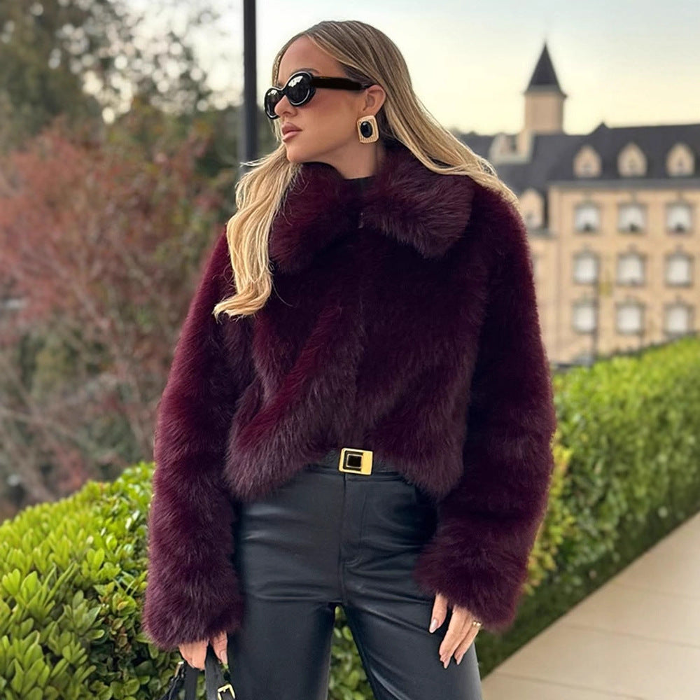 Damen Kunstpelzjacke mit voluminösen Ärmeln und elegantem Schnitt R&B