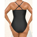 Damen eleganter Einteiler Badeanzug mit modischem Wickeldetail und schickem V-Ausschnitt R&B