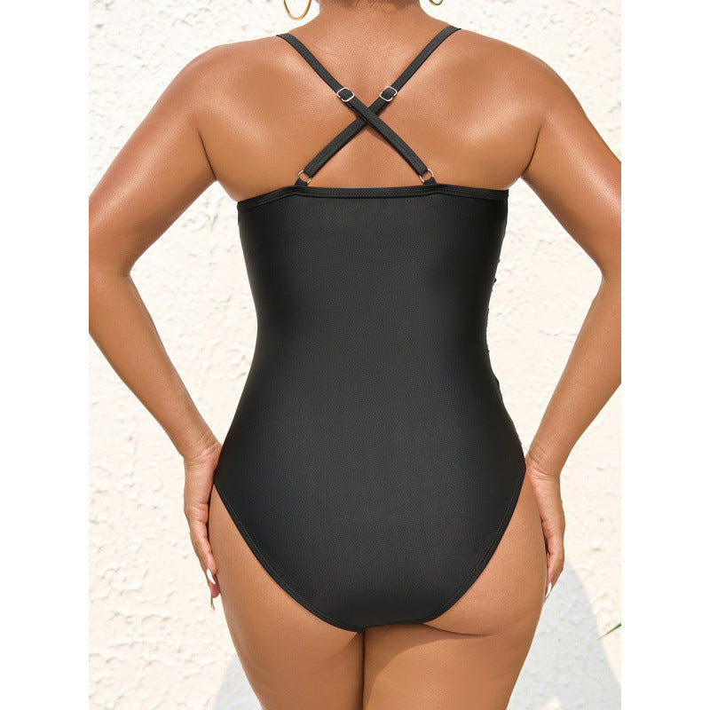 Damen eleganter Einteiler Badeanzug mit modischem Wickeldetail und schickem V-Ausschnitt R&B