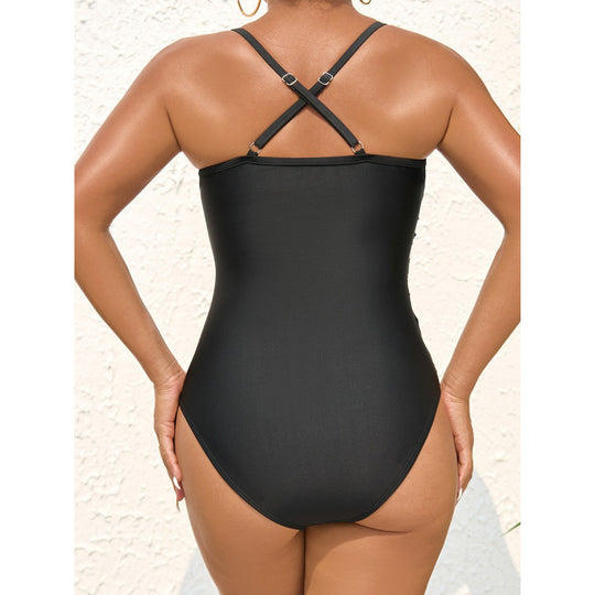 Damen eleganter Einteiler Badeanzug mit modischem Wickeldetail und schickem V-Ausschnitt R&B