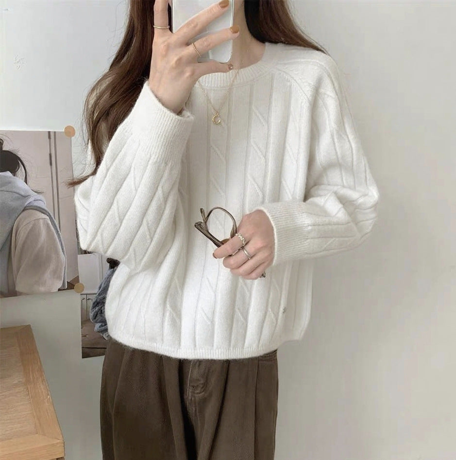 Damen Grob gestrickter Sweater mit Rundhalsausschnitt und lässiger Passform R&B