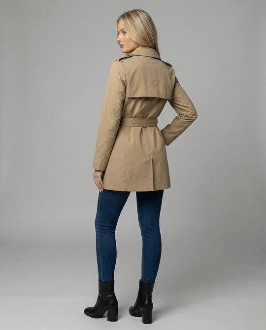 Damen Hoodie Herren Mehrfarbig taillierter Kurzmantel aus Wollmix mit Bindegürtel und doppelreihiger Knopfleiste R&B
