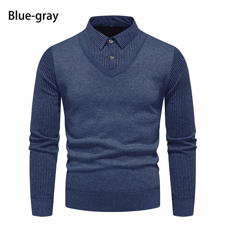 Herren Strickpullover mit V-Ausschnitt und modernem Rippenmuster R&B