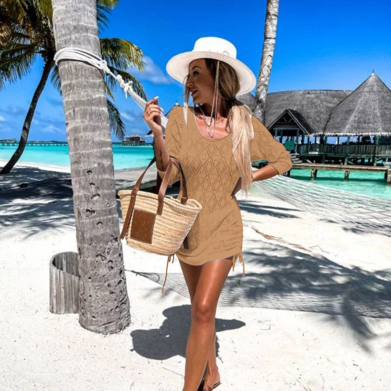 Damen lässiges Strandkleid mit seitlichen Bindebändern R&B