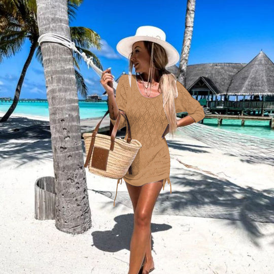 Damen lässiges Strandkleid mit seitlichen Bindebändern R&B