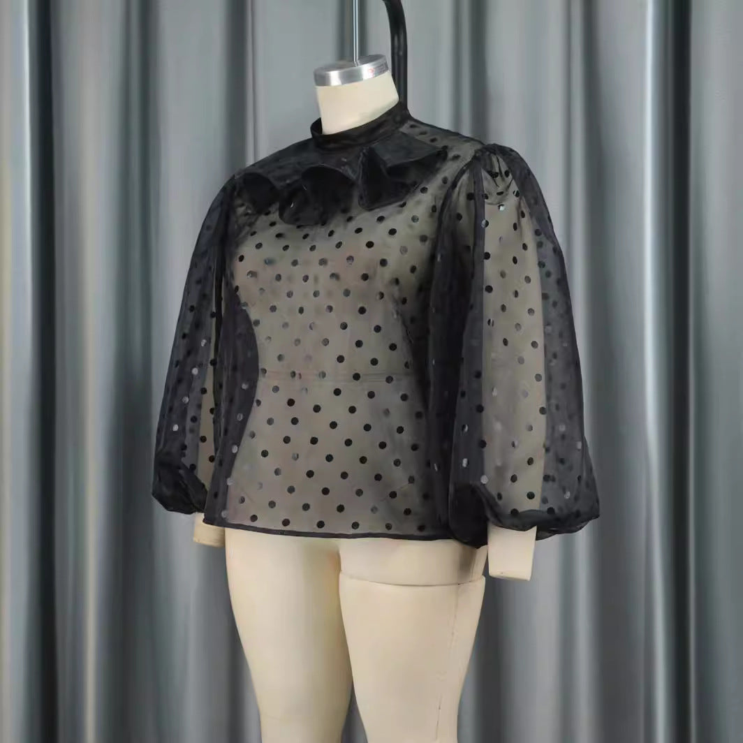 Damen Bluse mit voluminösen Puffärmeln und Polka-Dots R&B