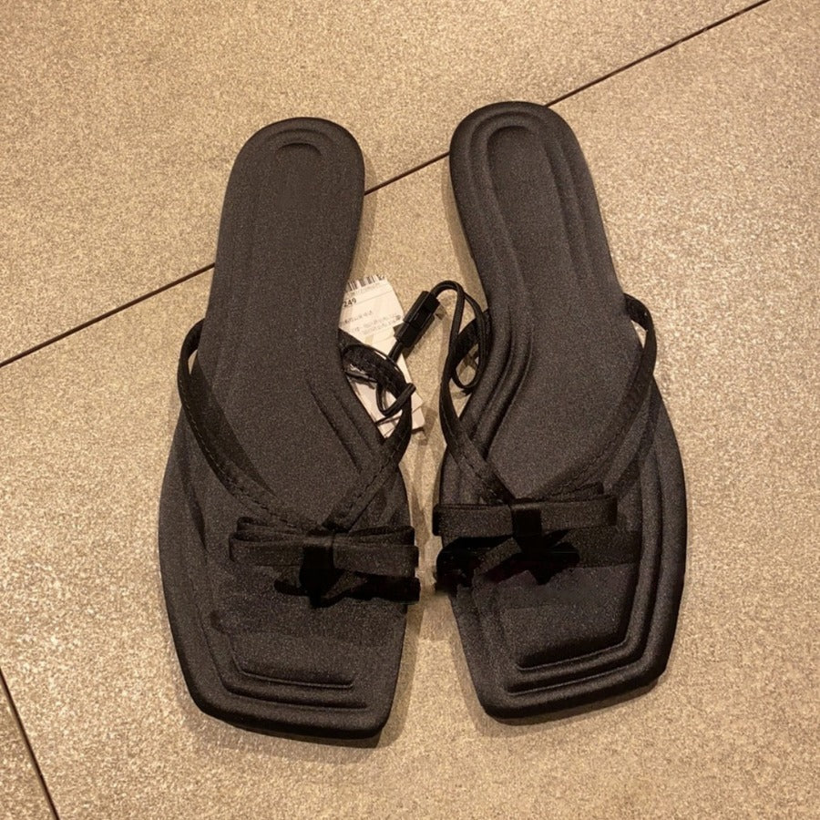 Damen Zehentrenner-Sandalen mit elegantem Schleifenakzent und rutschfester Sohle R&B
