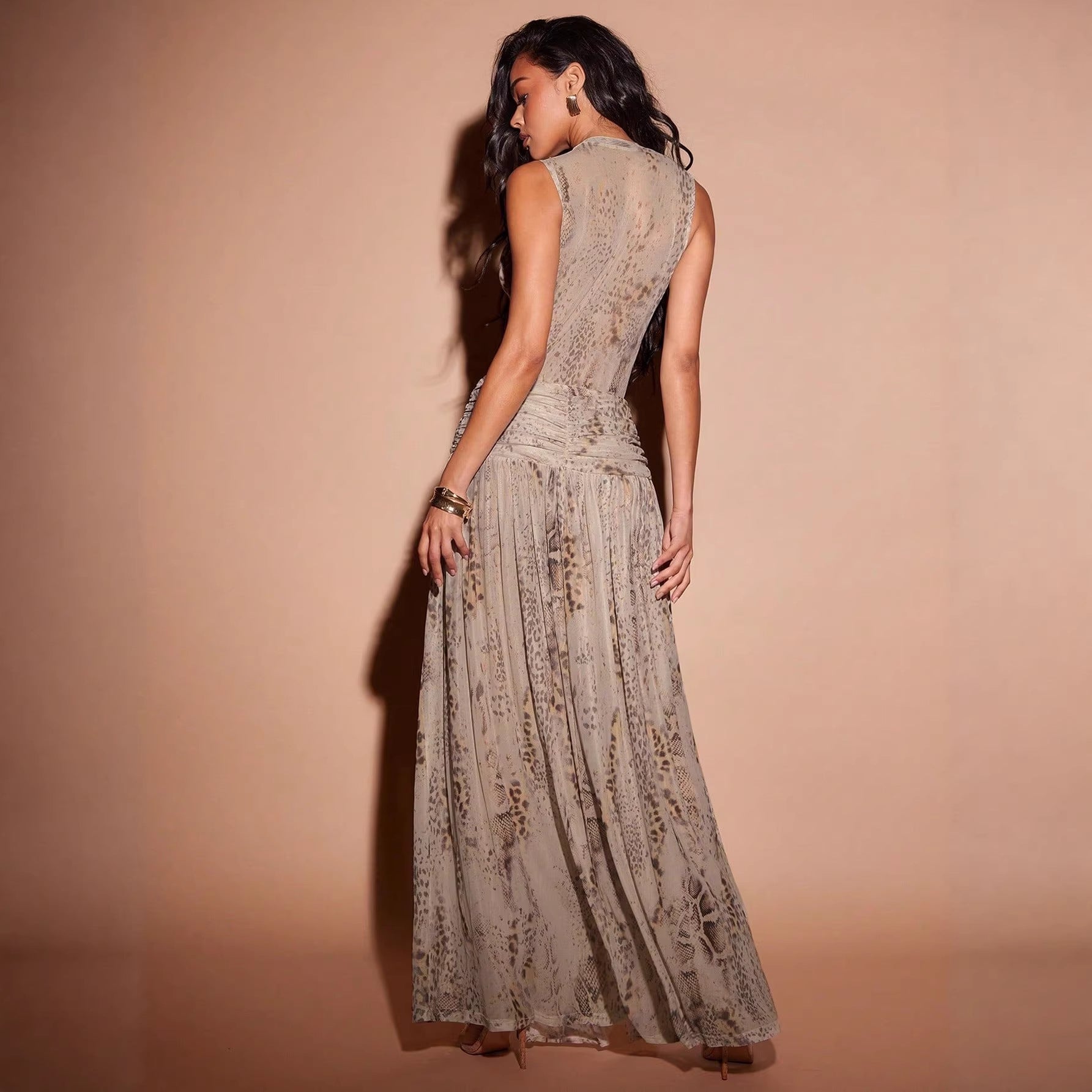 Damen Fließendes Strandkleid mit origineller Raffung und hohem Schlitz R&B