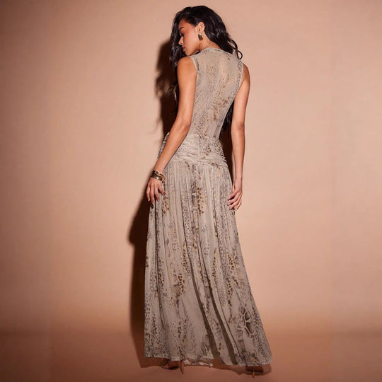 Damen Fließendes Strandkleid mit origineller Raffung und hohem Schlitz R&B