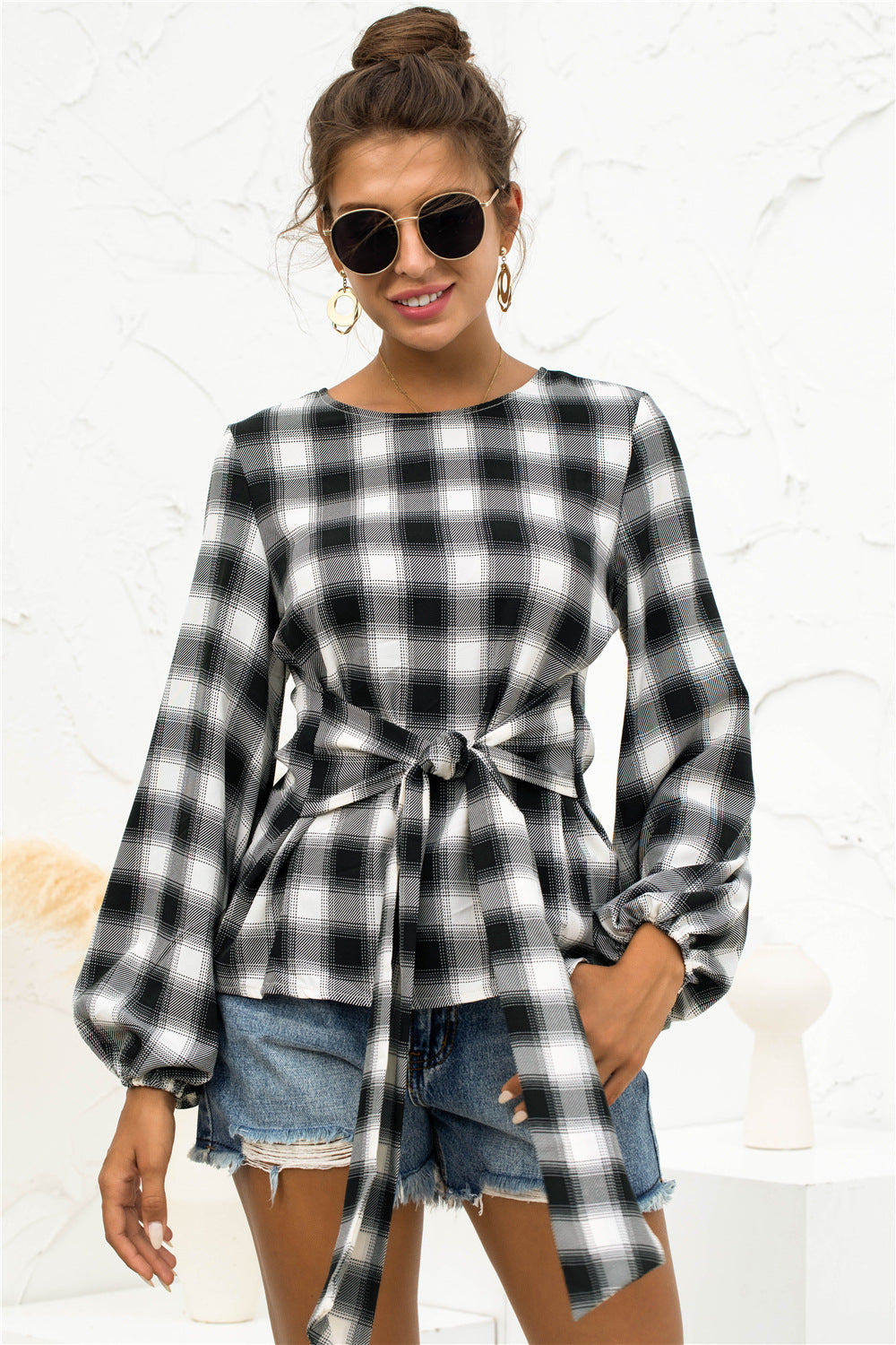 Damen Bluse mit Bindegürtel R&B
