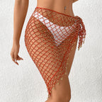 Damen gehäkelter Strandrock mit glitzernden Pailletten und seitlichem Knoten R&B
