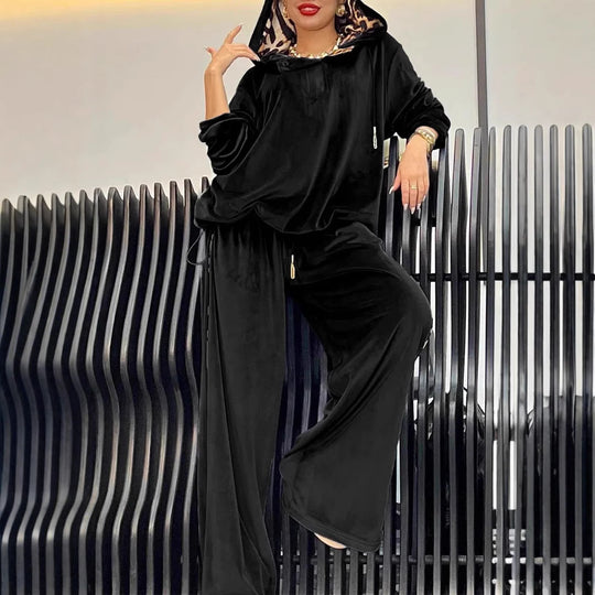 Damen Sportliches Loungewear-Set aus weichem Velours mit Kapuze R&B
