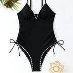 Damen Eleganter Einteiler Badeanzug mit verstellbaren Schnürungen R&B