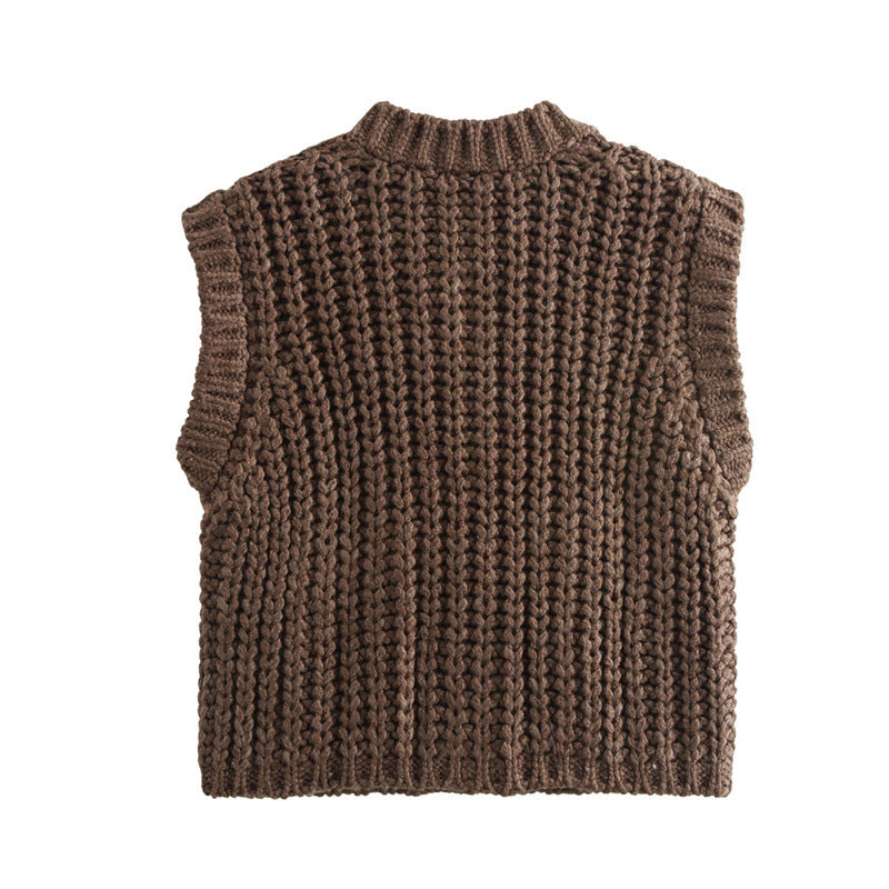 Damen Strickweste mit Knopf und Taschen R&B