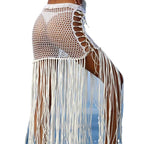 Damen Häkel-Strandponcho mit Fransen und dekorativen Muscheldetails R&B