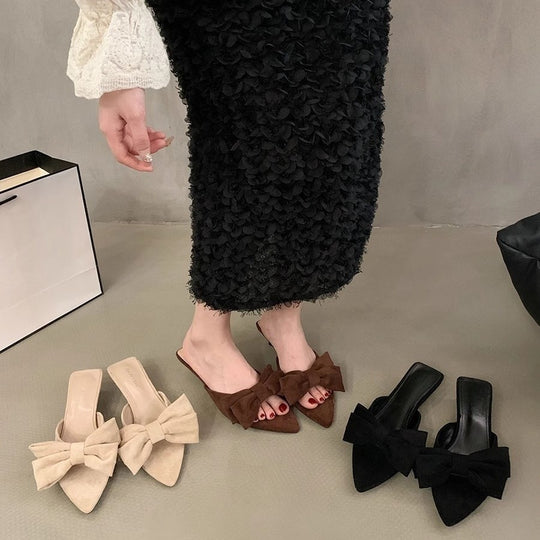 Damen elegante Mules mit Schleifenakzenten R&B