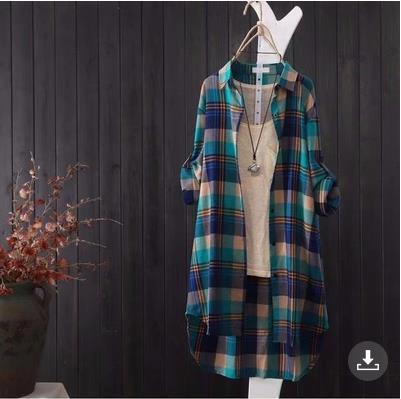 Damen Langarm-Hemdjacke im karierter Stil mit lässigem Schnitt R&B
