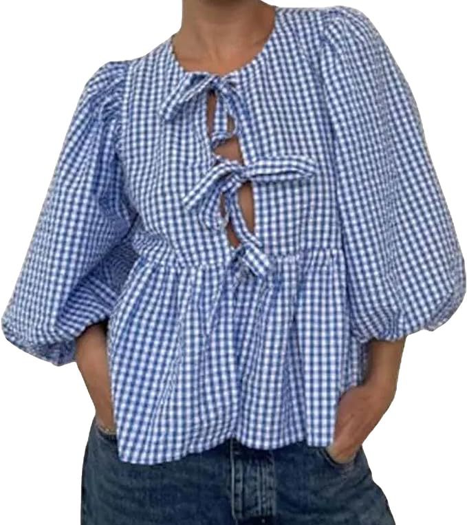 Damen Bluse mit voluminösen Ärmeln und modischem Leopardenmuster R&B