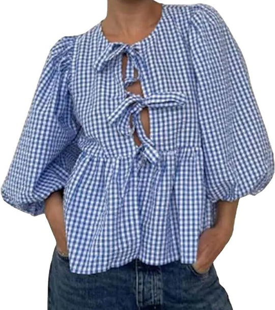 Damen Bluse mit voluminösen Ärmeln und modischem Leopardenmuster R&B