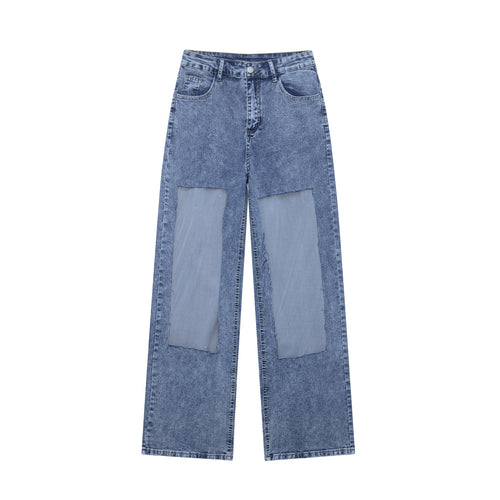Damen weite Denim-Hose mit Patch-Design R&B