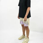 Damen Sportliche Mesh-Shorts mit trendigem Flammenmuster R&B