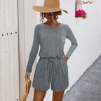 Damen Jumpsuit mit langen Ärmeln und praktischem Taschen-Design R&B