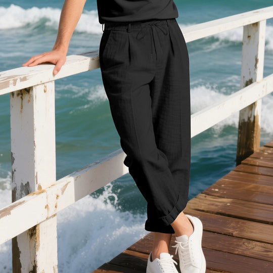 Herren lockere Sommerhose aus leichtem, atmungsaktiven Stoff mit Kordelzug R&B