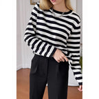 Damen gestreifter Langarmpullover mit Rundhalsausschnitt und lässigem Schnitt R&B