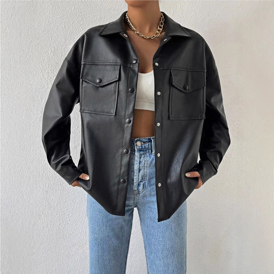 Damen Kunstleder Overshirt R&B