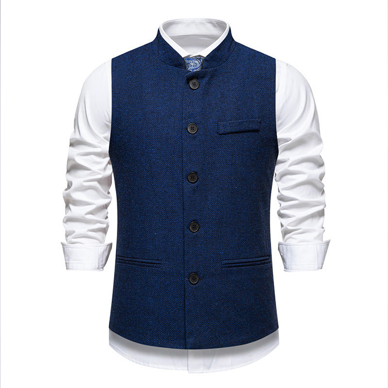 Herren elegante Weste im Herringbone-Design mit funktionalen Taschen R&B