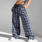 Damen Weite Karohose mit elastischem Bund und seitlichen Taschen R&B