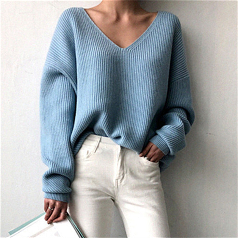 Damen eleganter V-Ausschnitt Strickpullover mit strukturiertem Design R&B