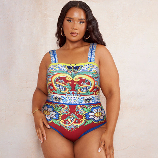 Damen Badeanzug-Set mit floralem Muster und elegantem Wickelrock R&B