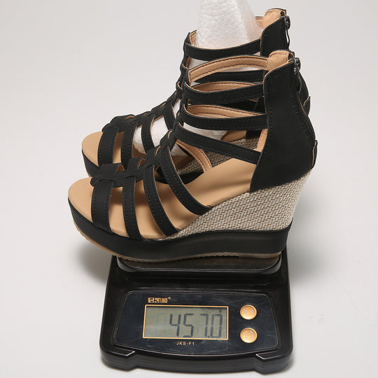 Damen Wedge-Sandalen mit elegantem Geflecht und robustem Absatz R&B