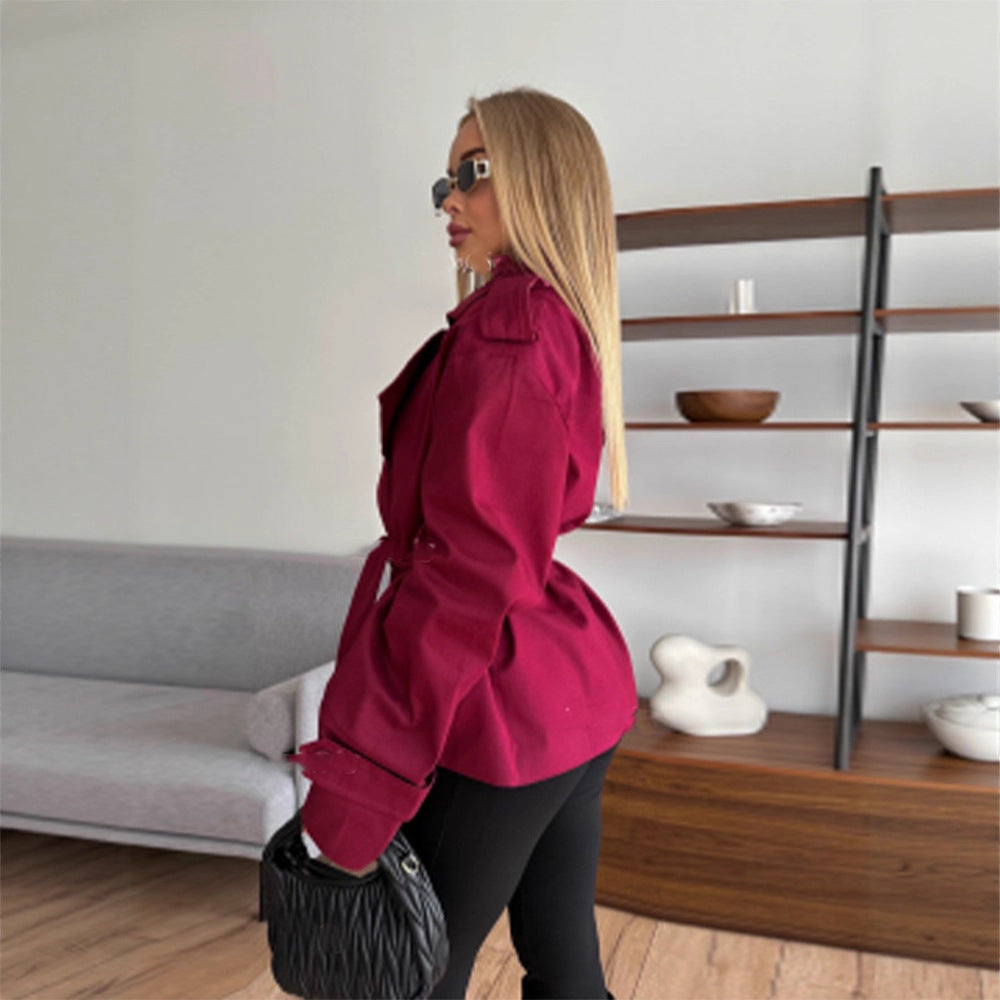 Damen modische Trenchjacke mit weitem Schnitt und Bindeband R&B