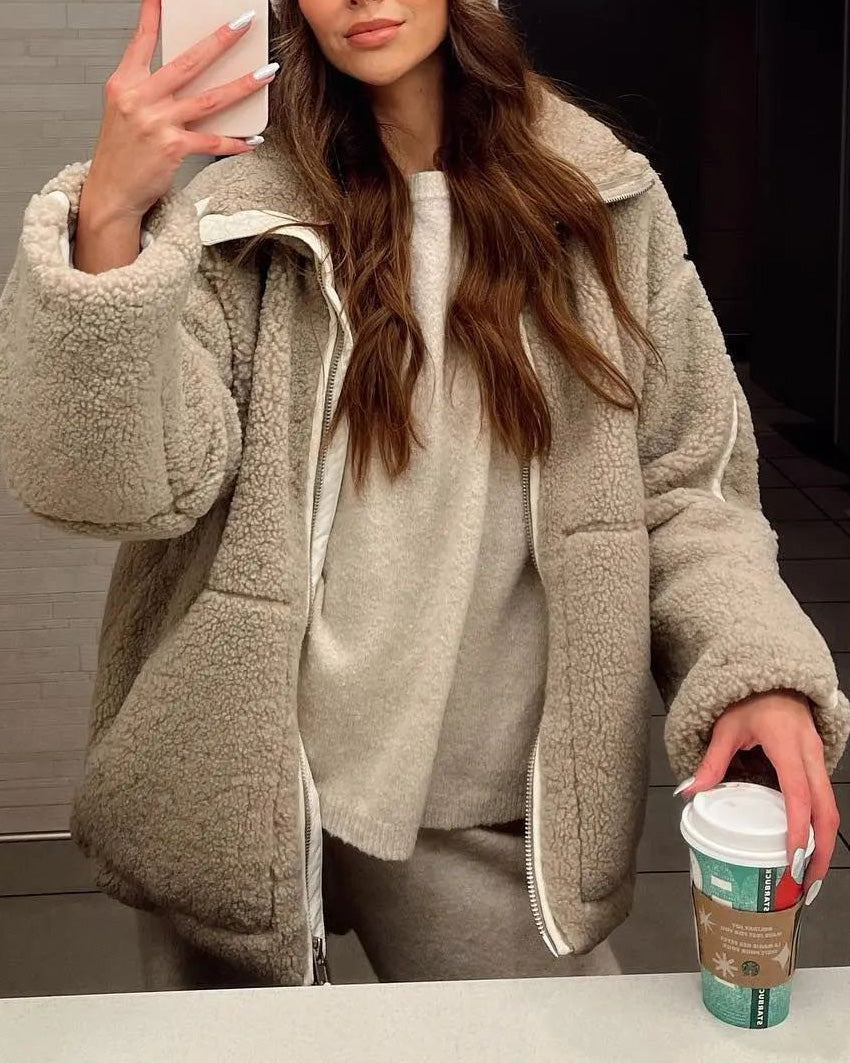 R&B | Stehkragen Doppel End Reißverschluss Fleece Strickjackejacke