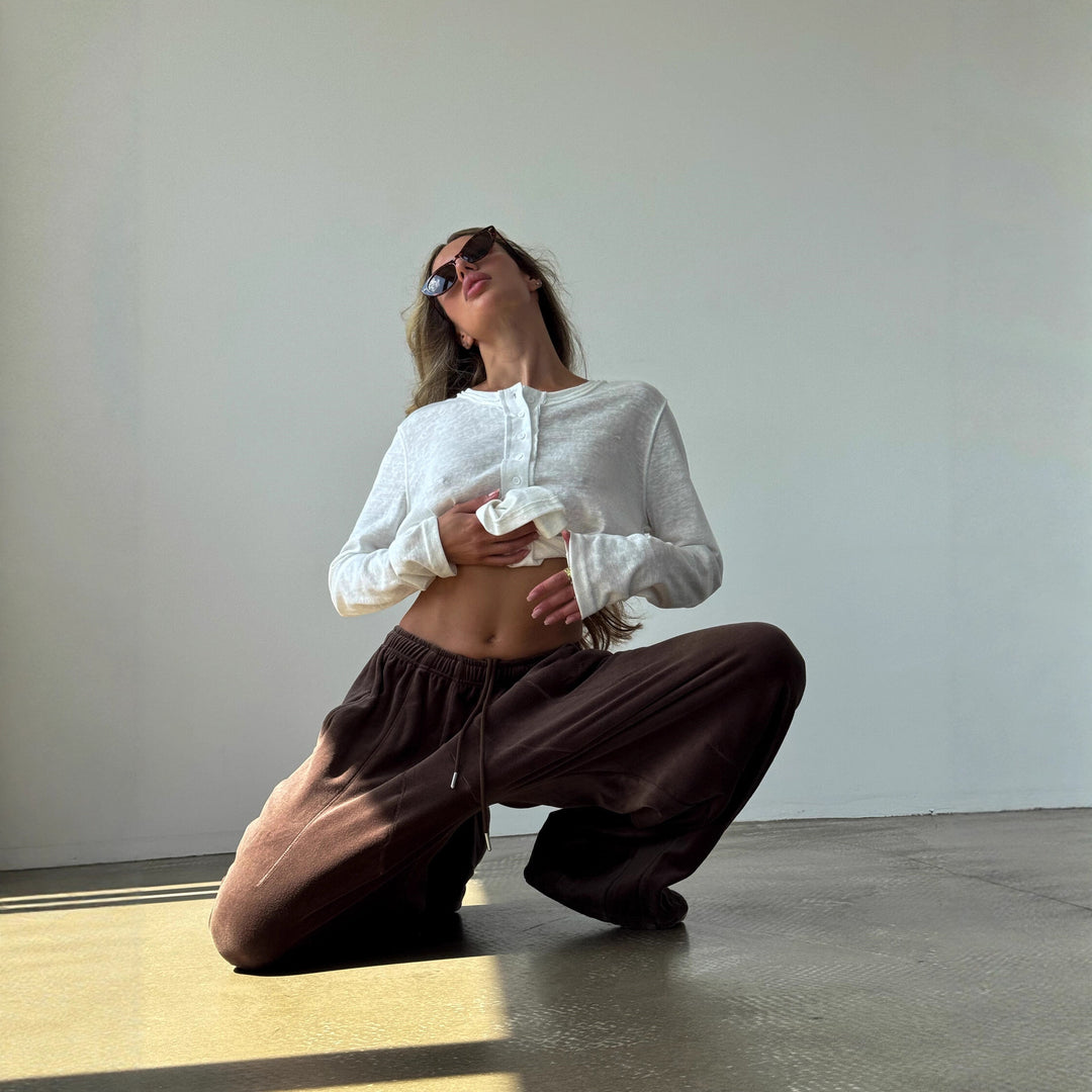 Damen weite Velours-Hose mit elastischem Bund und praktischen Seitentaschen R&B