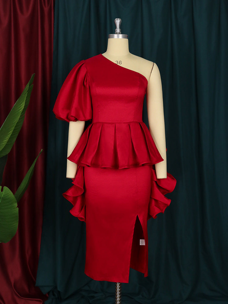 Damen Abendkleid mit asymmetrischem Saum und voluminösen Rüschendetails R&B