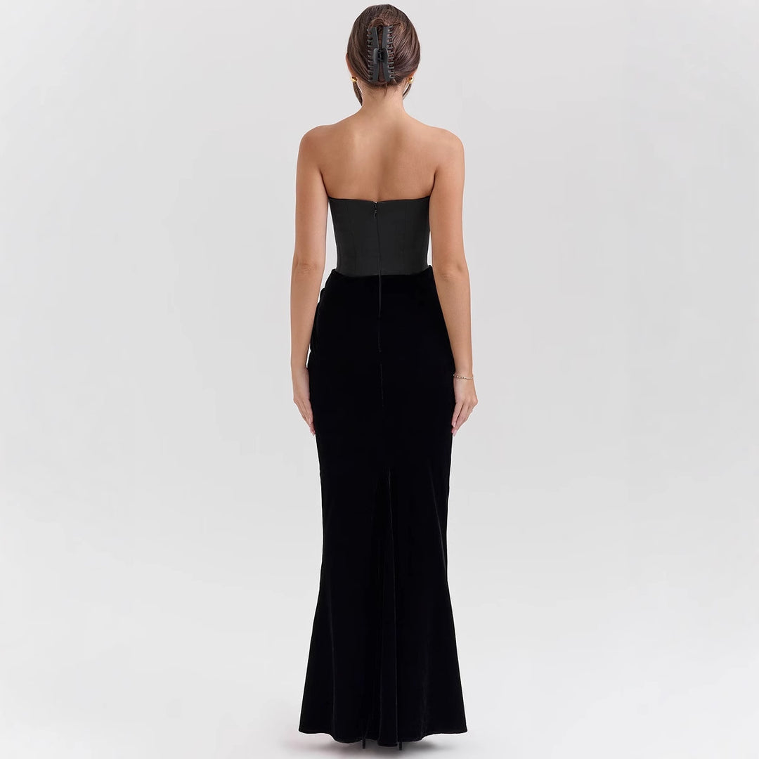 Damen Elegantes langes Abendkleid mit trägerlosem Oberteil und figurbetontem Schnitt R&B