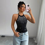 Damen nan Neckholder-Body mit Hochkragen und funkelndem Strassverlauf R&B