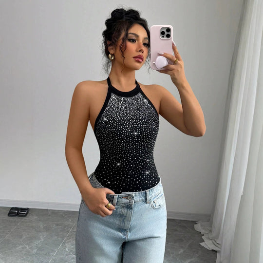 Damen nan Neckholder-Body mit Hochkragen und funkelndem Strassverlauf R&B