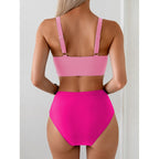 Damen Hochtailliertes Bikini-Set mit gerafftem Oberteil und verstärktem Bund