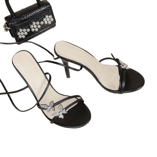 Damen Hochhackige Sandalen mit funkelndem Schmetterlingsapplikation R&B